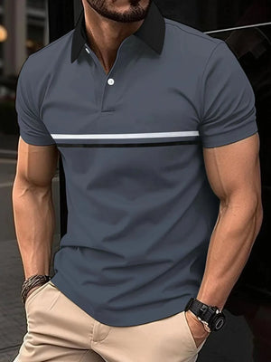 Dark Gray polo shirt with contrast stripe detail and black collar.