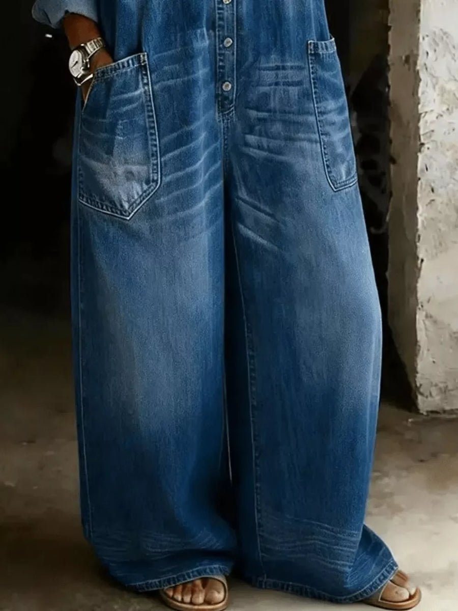 95%cotton,5%spandex Care instructions: Machine wash cold jumpsuit in medium blue with relaxed silhouette