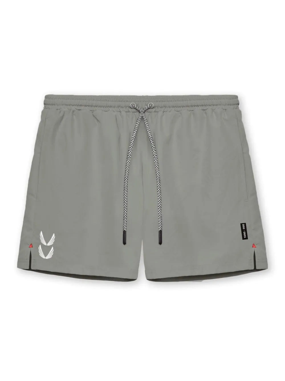 Gray performance jogger shorts with drawcord and logo detail