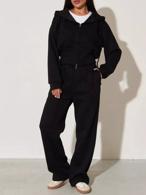 Zip-up Hoodie And Wide-leg Pants Set in Pink, view 13