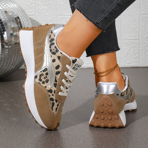 white sneakers with lace-up and leopard-print