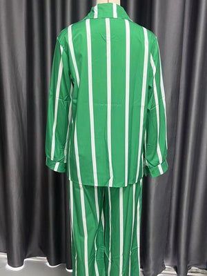 two-piece set in Emerald with collared and long sleeve