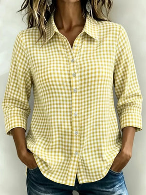 Full Size Plaid Collared Button Up Shirt in Green