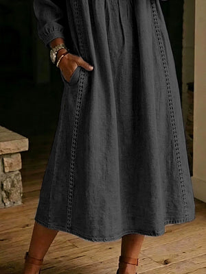Black A-line midi dress with v-neck