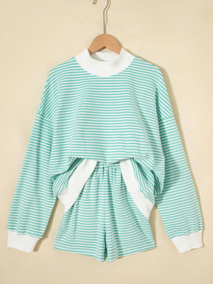 light pink lounge set with pullover and striped