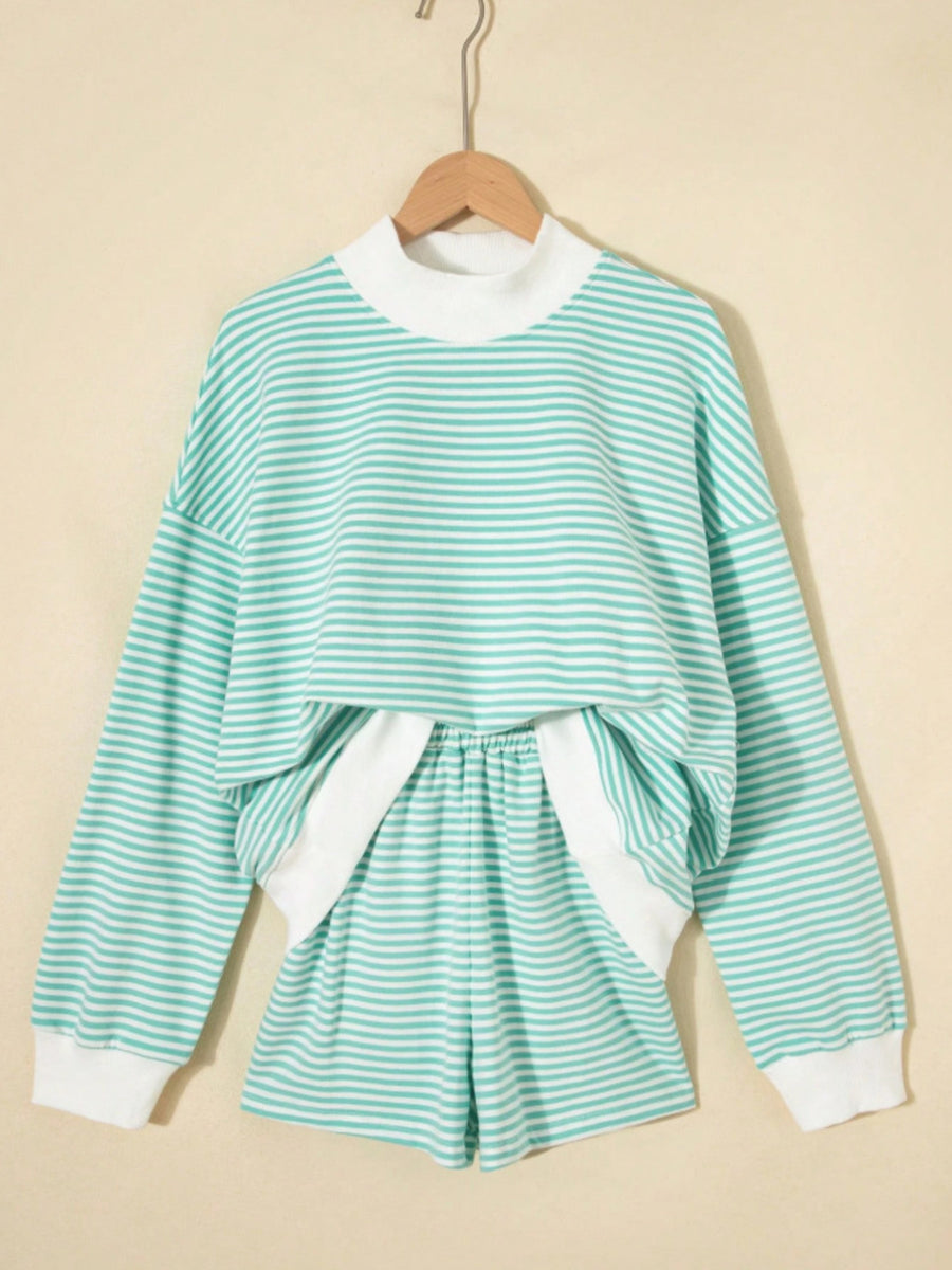 light pink lounge set with pullover and striped
