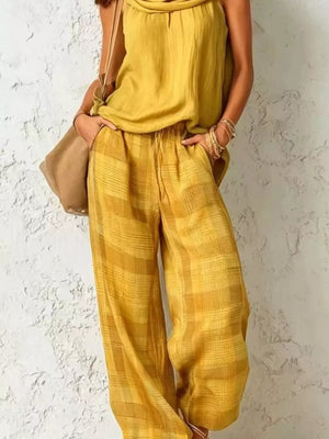 two-piece set in Yellow with cowl neck and sleeveless