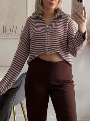 cardigan featuring striped in taupe with 100% polyester Care instructions: Machine wash cold texture