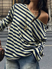 t-shirt in cream with striped and stretch