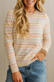ivory crewneck sweater with striped and crew neck