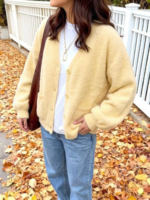 classic cardigan in pale yellow with v-neck
