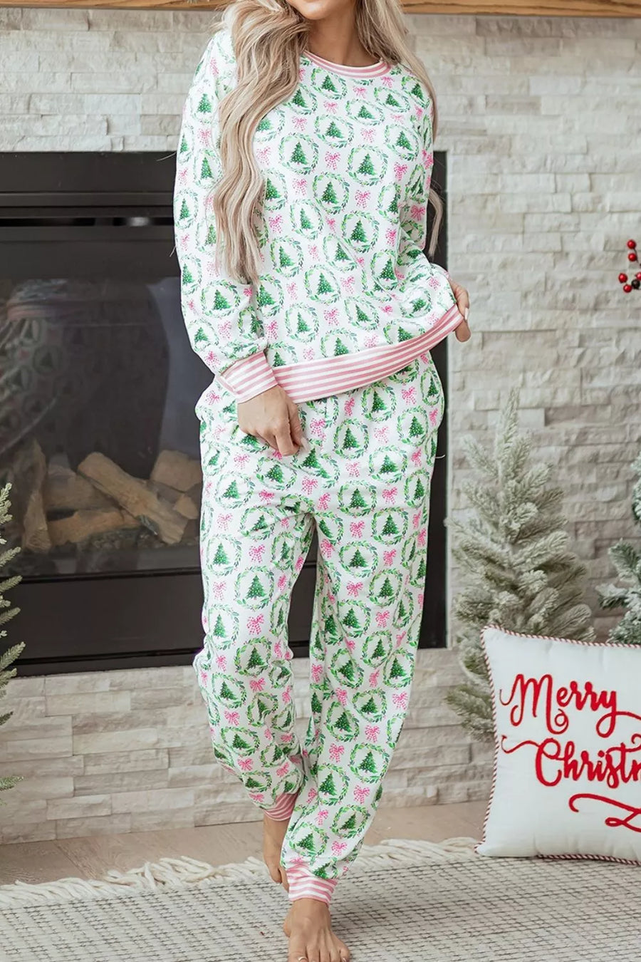 95% polyester, 5% elastane Care instructions: Machine wash cold pajama set in pink with relaxed silhouette