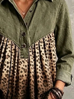 Dark Green relaxed blouse with collared