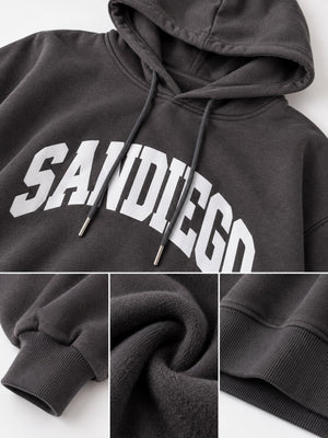 pullover hoodie in burgundy with oversized and hip-length