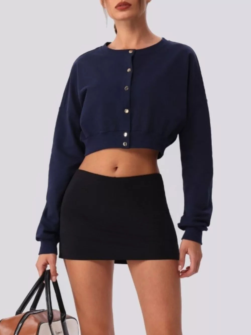 athleisure cardigan in Navy Blue with round neck