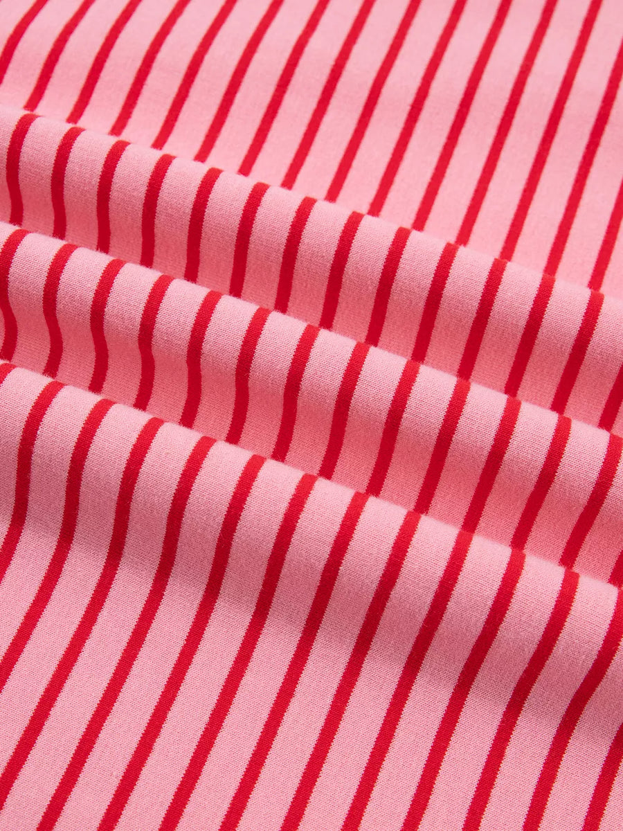 red lounge set with pullover and striped