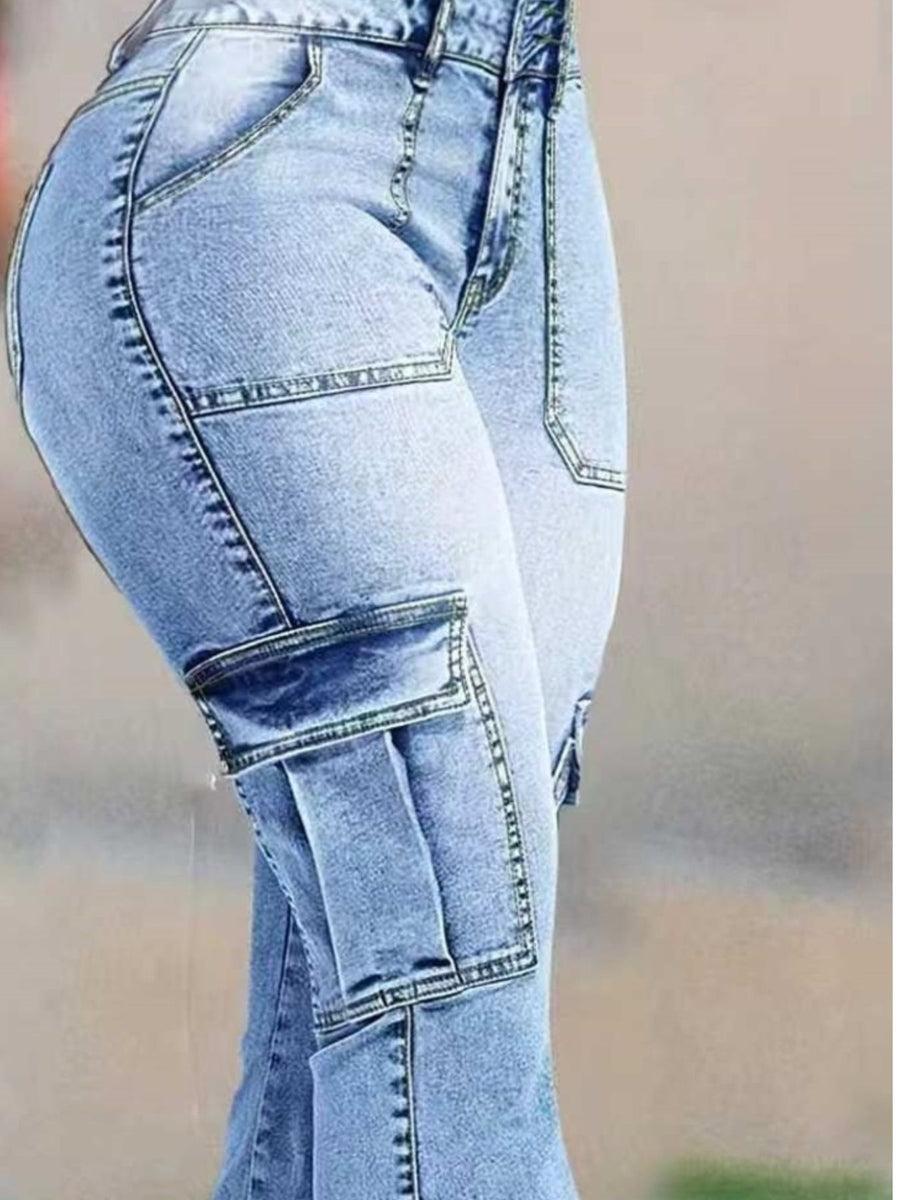 flare jeans in Light Blue with pocketed and full-length