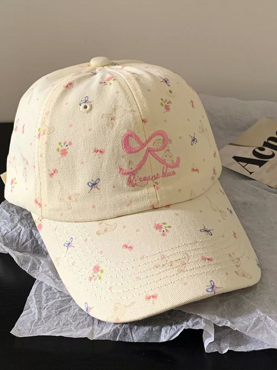 Light Blue Bow Embroidered Baseball Cap