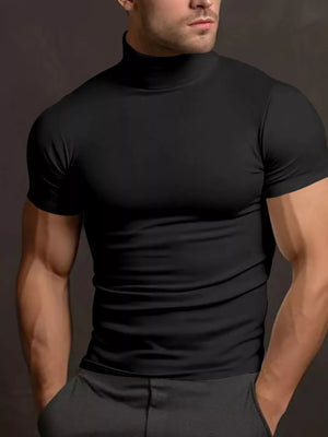 Brown Men's Plus Size Short Sleeve Turtleneck T-shirt