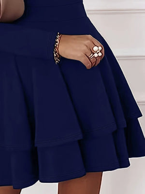 Navy fit-and-flare mini dress with v-neck
