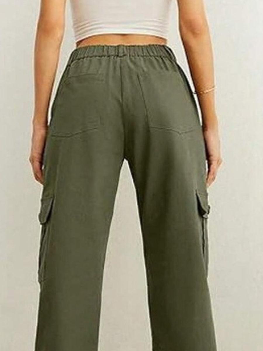 cargo pants in Apricot with pocketed and full-length
