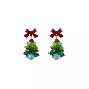 earrings in scarlet red with Christmas tree motif and dangle