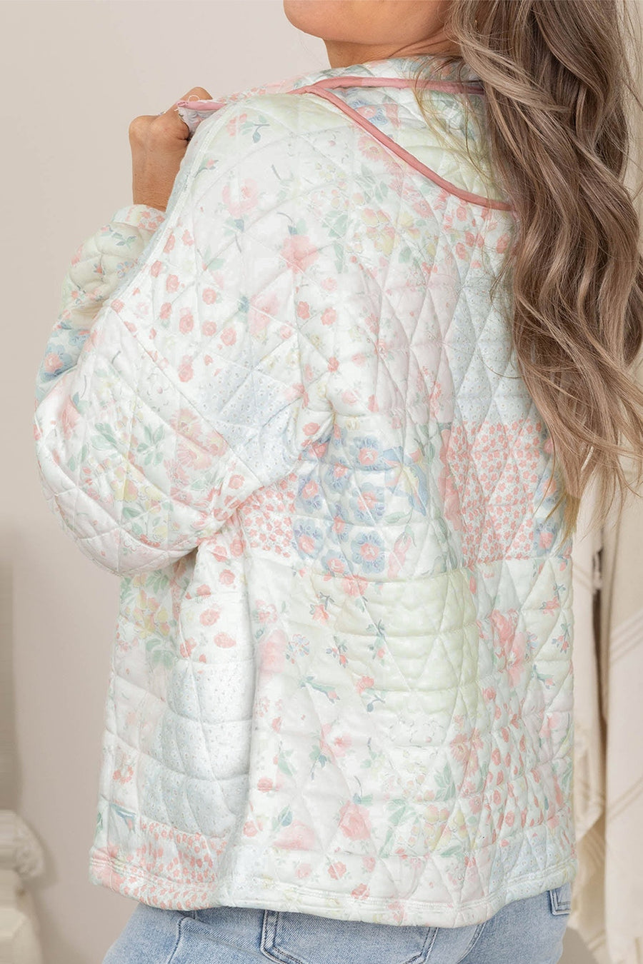 Dusty Pink sweatshirt with hip-length and half-zip