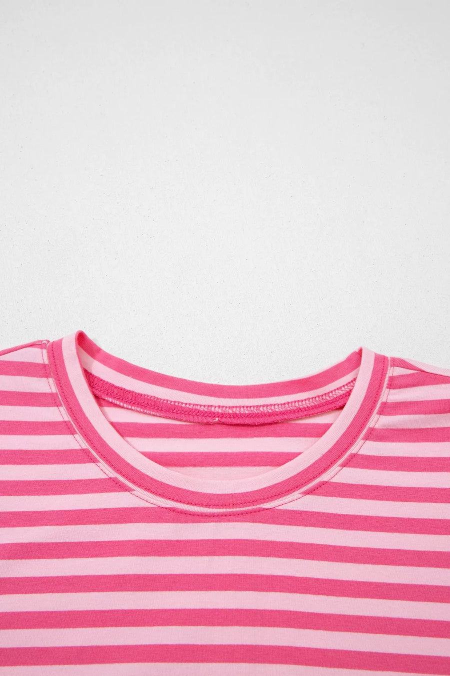 Pink striped cotton crew neck top with button detail