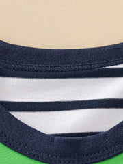Toddler t-shirt with navy neckline and white & navy stripes