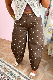 jeans in Dark Brown with polka dot and pocketed