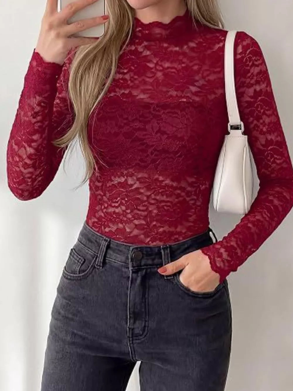 blouse featuring lace in black with 95% polyester, 5% elastane Care instructions: Machine wash cold texture