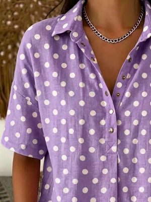 Matcha Color Full Size Polka Dot Short Sleeve Shirt Plus Size