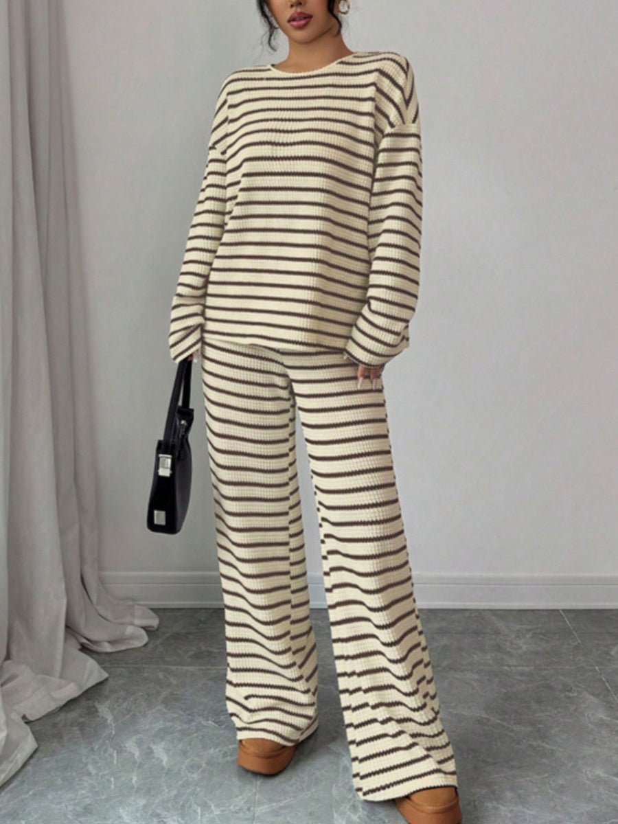 ivory Top and Pants Set with pullover and striped