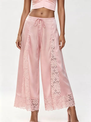 Yellow Lace Trim Wide-leg Cropped Pants