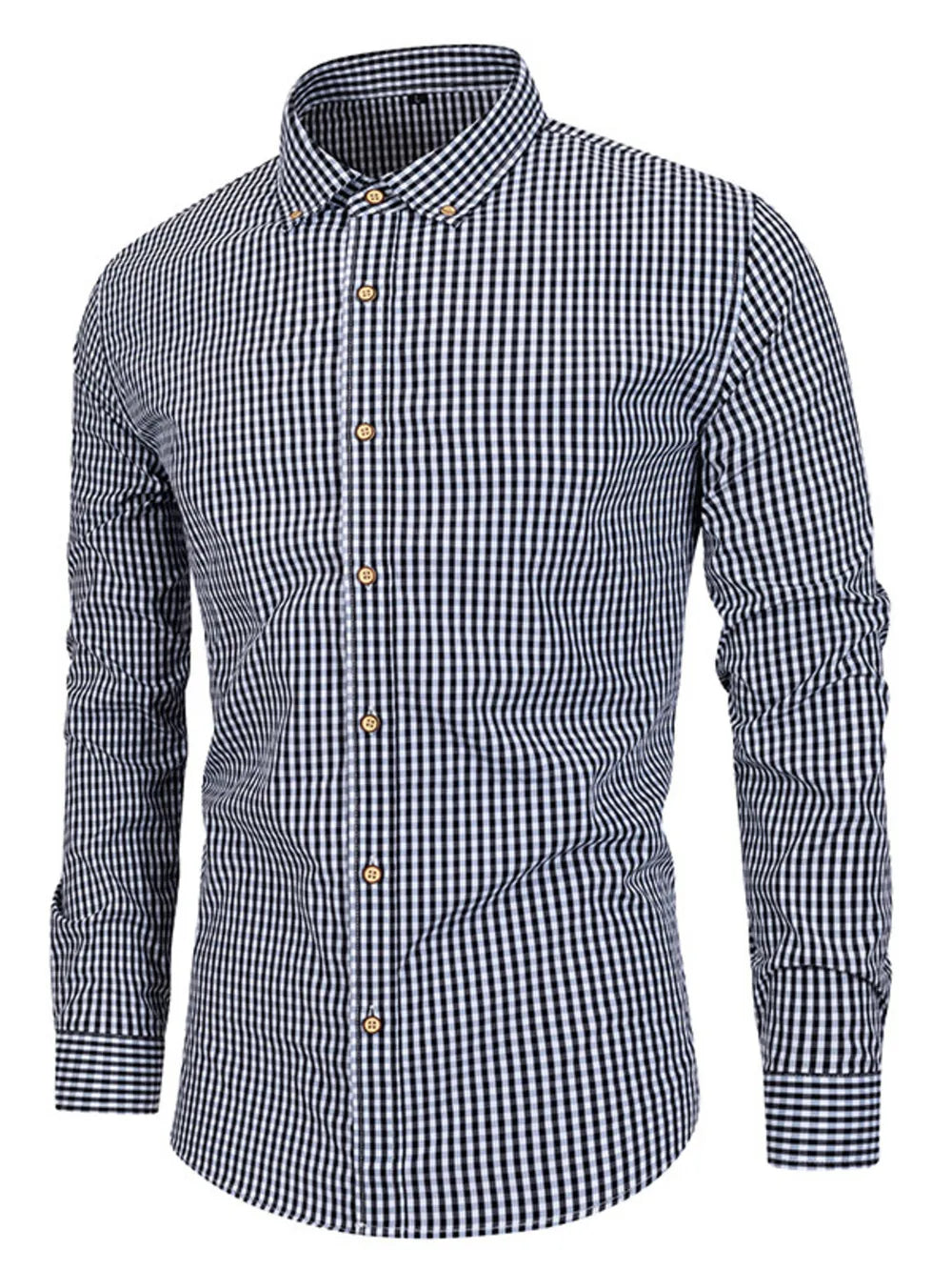 white button-down shirt featuring button-down collar and gingham