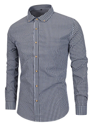 white button-down shirt featuring button-down collar and gingham