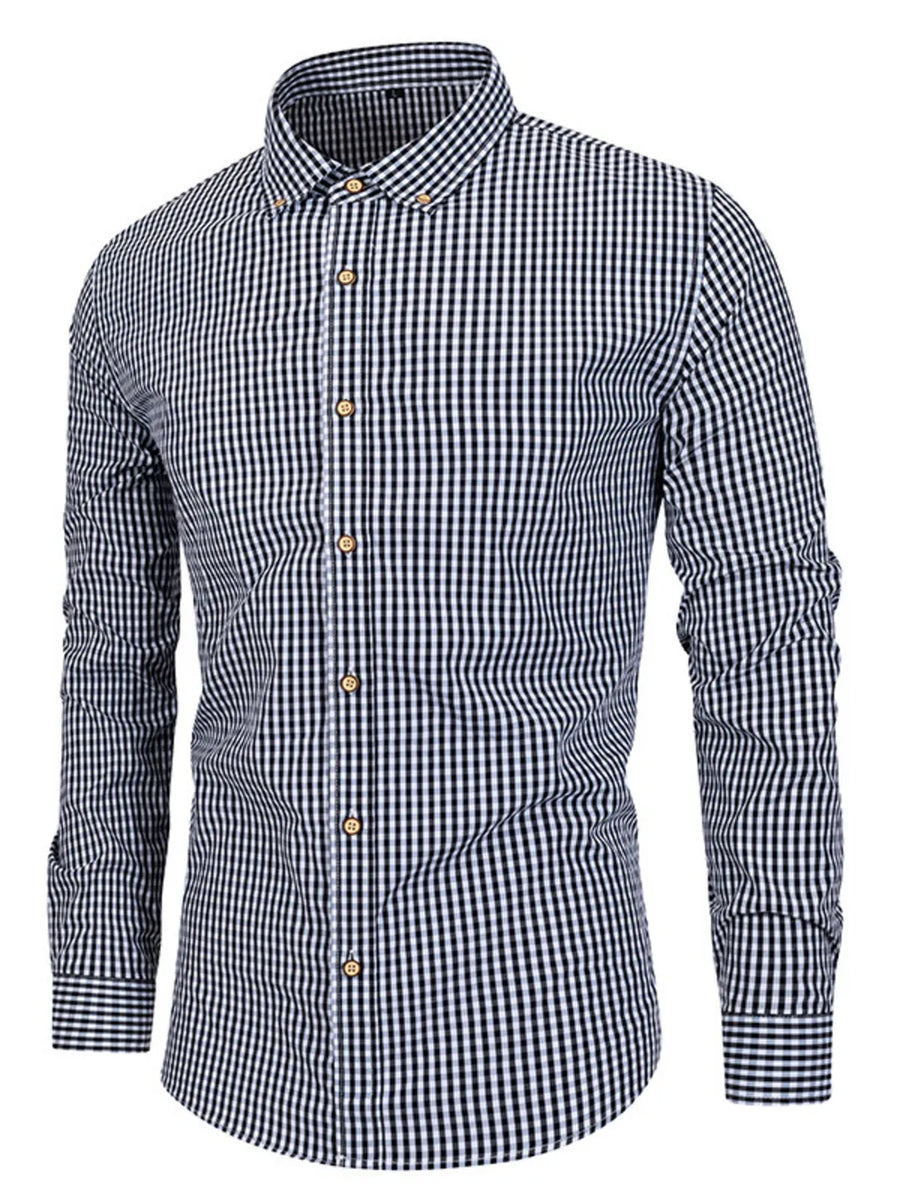 white button-down shirt featuring button-down collar and gingham