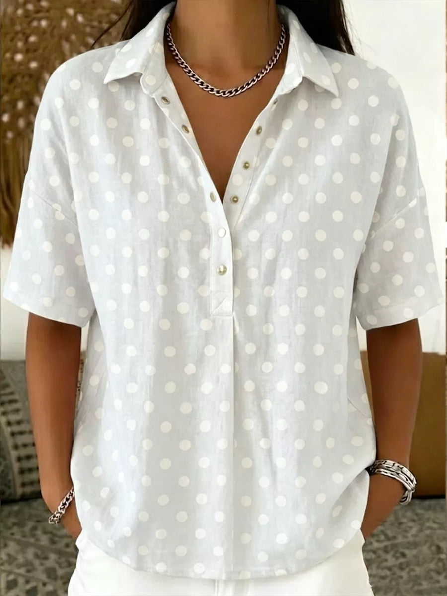 Purple Full Size Polka Dot Short Sleeve Shirt Plus Size