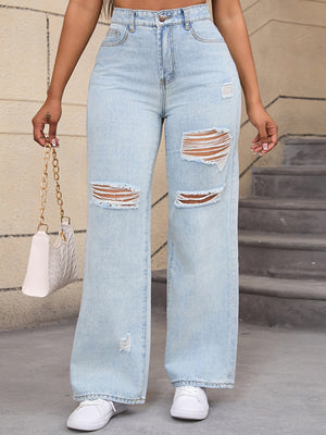 73% Cotton, 14% Rayon, 11% Polyester, 2% Spandex Care instructions: Machine wash wide-leg jeans in Light Blue with flared