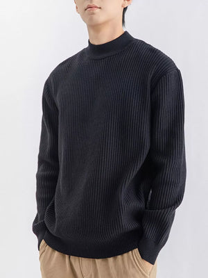 mock neck sweater in Coffee with ribbed and ribbed