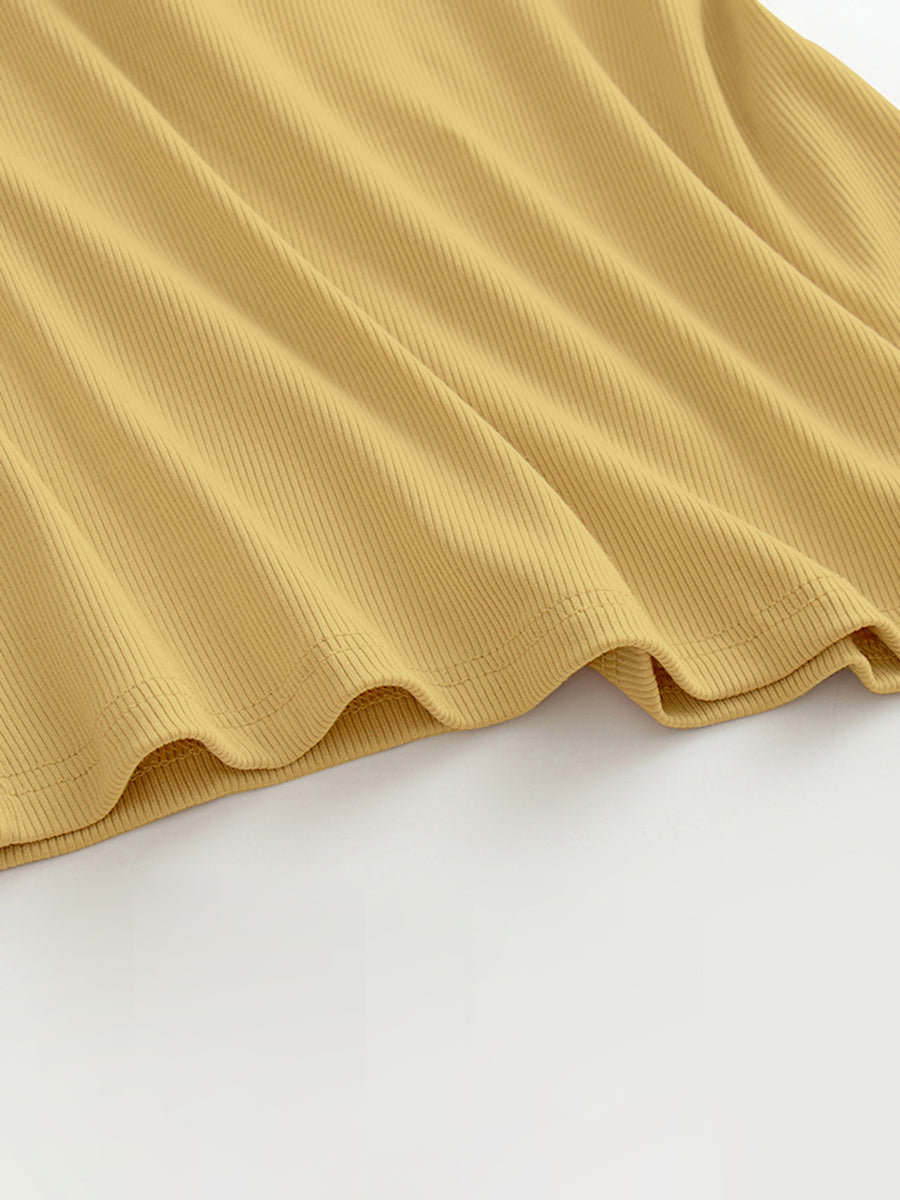 Mustard ribbed halter tank top with built-in bra detail