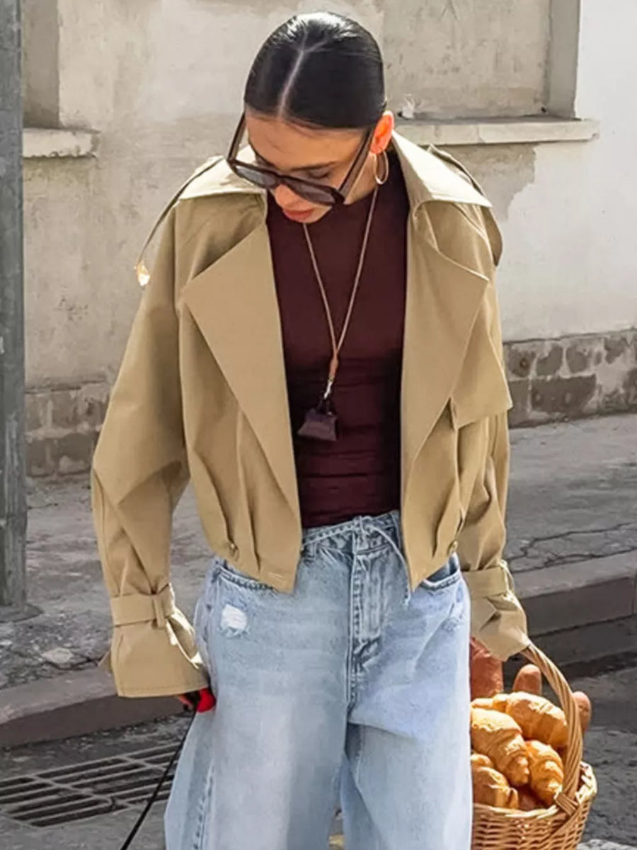 khaki trench coat with pocketed and long sleeve