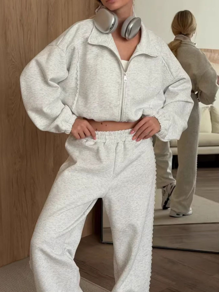 100% polyester Care instructions: Machine wash cold lounge set in Navy Blue with relaxed silhouette