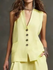 minimalist two-piece set in Dark Blue with v-neck