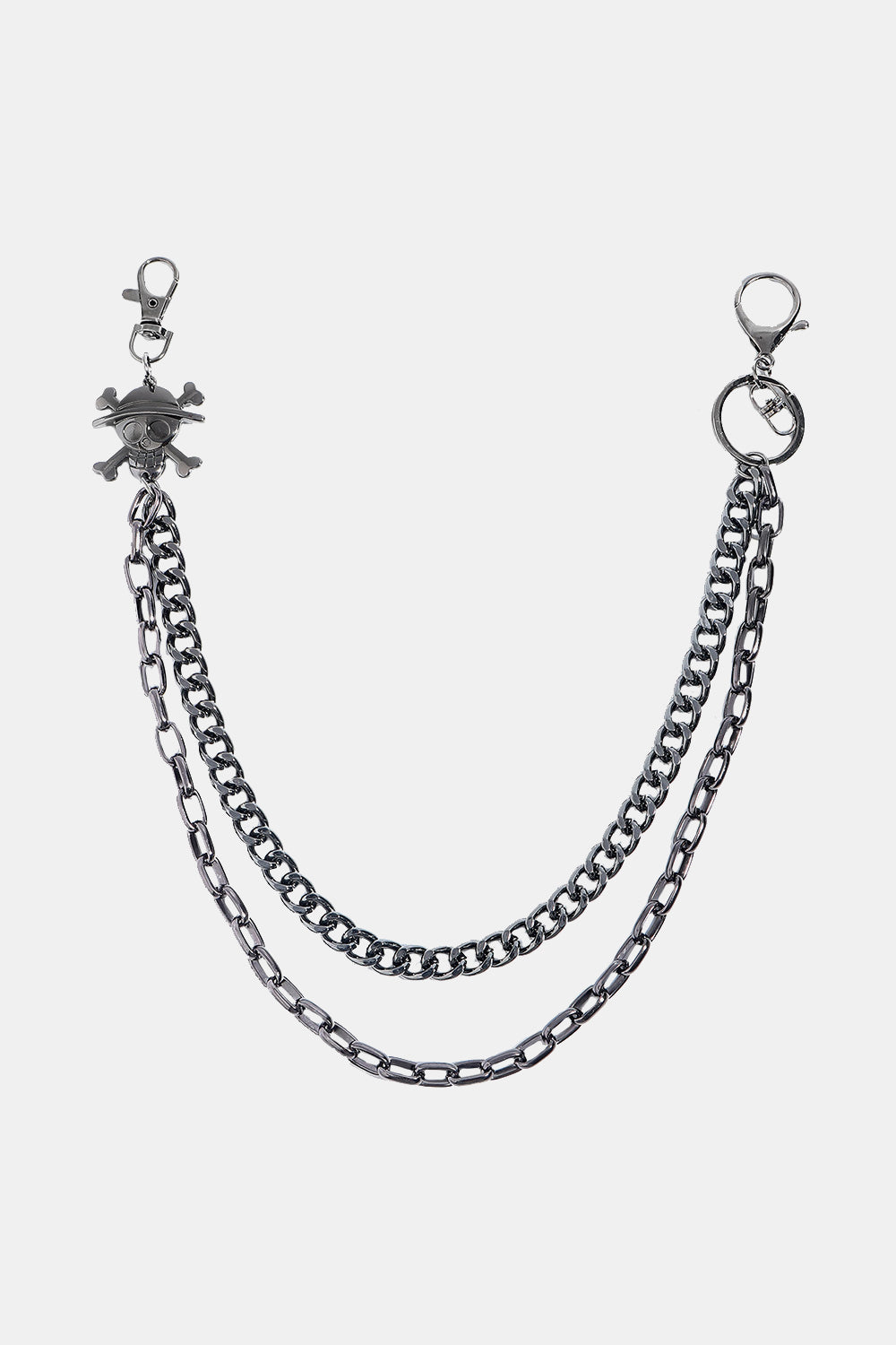 Black alloy wallet chain with skull and crossbones charm and lobster clasps