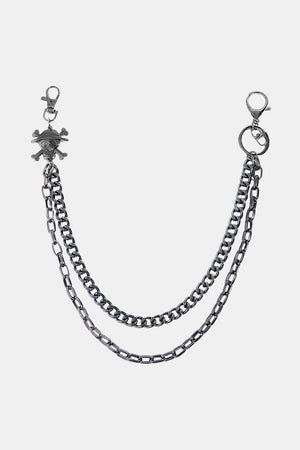 Black alloy wallet chain with skull and crossbones charm and lobster clasps