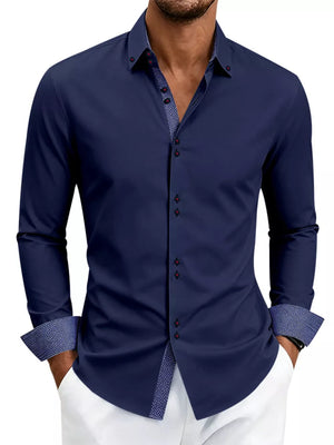 button-up shirt in Light Blue with button-down collar and hip-length