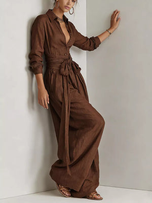 100% polyester Care instructions: Machine wash cold jumpsuit in Beige with relaxed silhouette