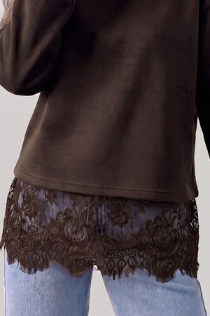 65% polyester, 35% cotton Care instructions: Machine wash cold sweatshirt in Chocolate with relaxed silhouette