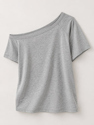 white relaxed t-shirt with off-shoulder